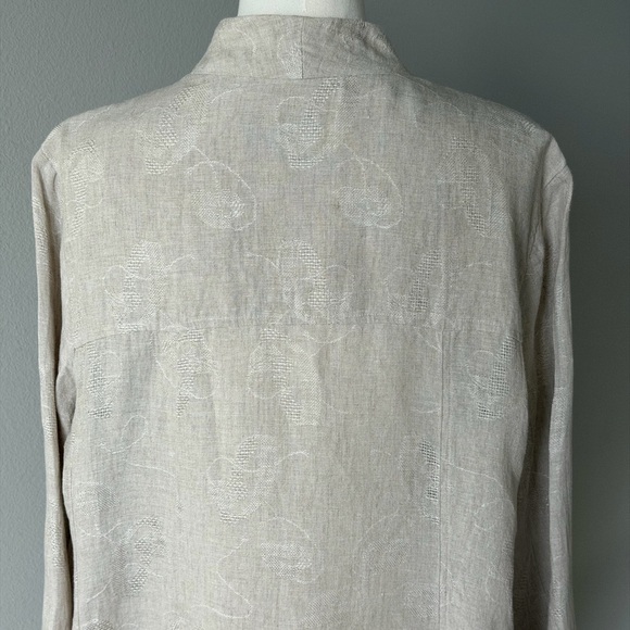 Eileen Fisher Linen Jacquard Embroidered Minimalist Long Jacket / Coat - L - Picture 8 of 16